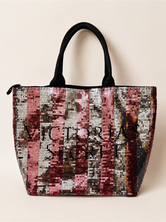 Victoria's Secret Handbags - Victoria’s Secret Sequin Oversized Tote Bag | Pink & Silver Y2K Glam